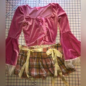 Pink Velvet Princess Top and Plaid Skirt Bundle
